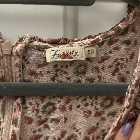 Faherty Bonita Block Paisley Floral Tiered Ruffle V Neck Midi Prairie Dress - Picture 8 of 8